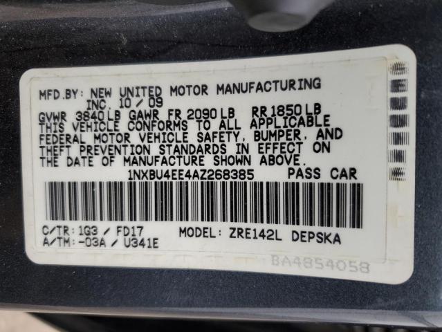 1NXBU4EE4AZ268385 - 2010 TOYOTA COROLLA BASE GRAY photo 13