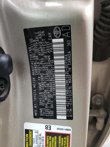 2T1BU4EE5AC337716 - 2010 TOYOTA COROLLA BASE TAN photo 12