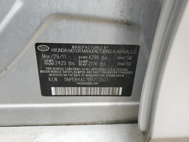 5NPEB4AC7BH273507 - 2011 HYUNDAI SONATA GLS SILVER photo 12