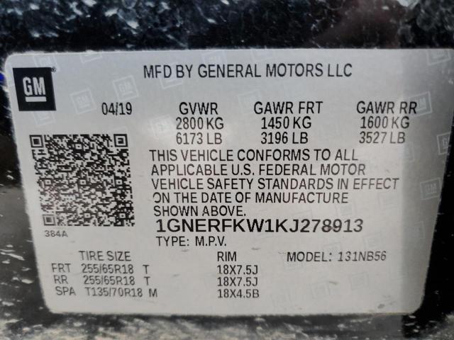 1GNERFKW1KJ278913 - 2019 CHEVROLET TRAVERSE LS BLACK photo 13