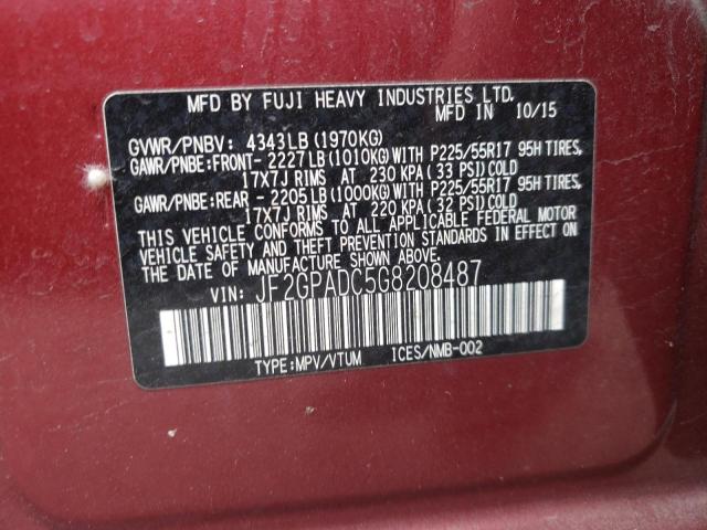 JF2GPADC5G8208487 - 2016 SUBARU CROSSTREK PREMIUM 勃艮第红 照片 12