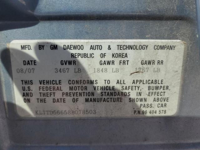 KL1TD56658B078503 - 2008 CHEVROLET AVEO BASE Mavi foto 12