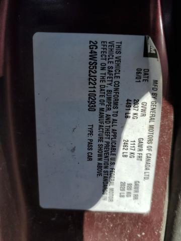 2G4WS52J221102930 - 2002 BUICK CENTURY CUSTOM BURGUNDY photo 12