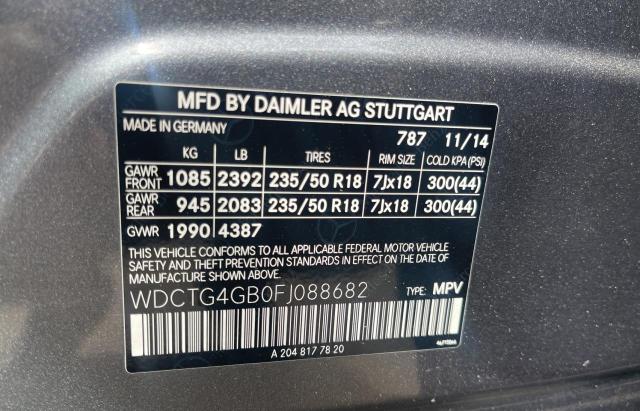 WDCTG4GB0FJ088682 - 2015 MERCEDES-BENZ GLA 250 4MATIC GRAY photo 10