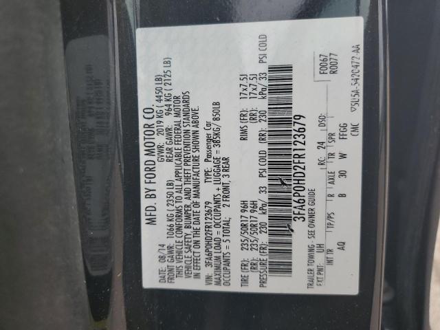 3FA6P0HD2FR123679 - 2015 FORD FUSION SE BLACK photo 12