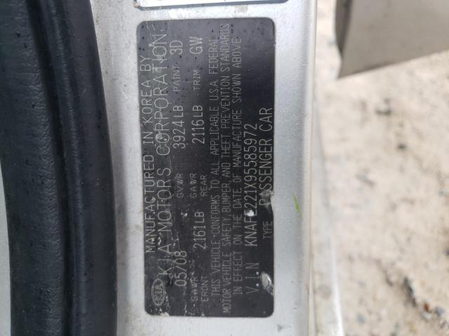 KNAFE221X95585972 - 2009 KIA SPECTRA EX SILVER photo 13