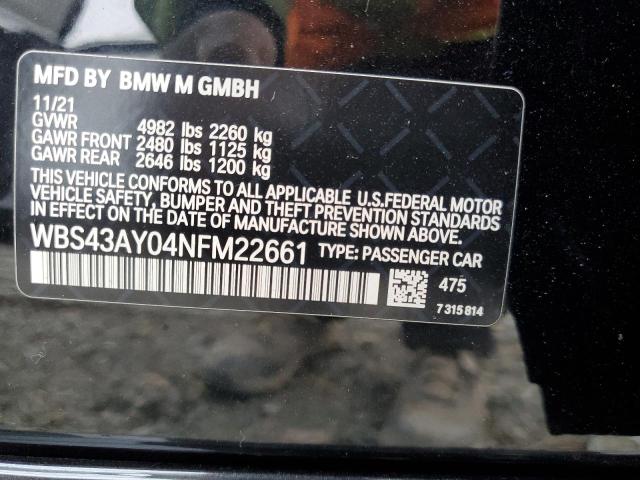 WBS43AY04NFM22661 - 2022 BMW M3 COMPETITION BLACK photo 12