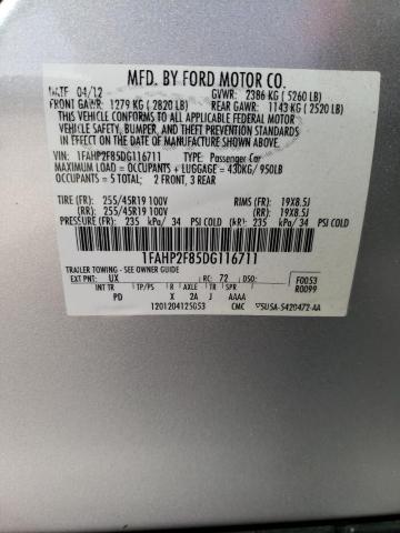 1FAHP2F85DG116711 - 2013 FORD TAURUS LIMITED SILVER photo 12