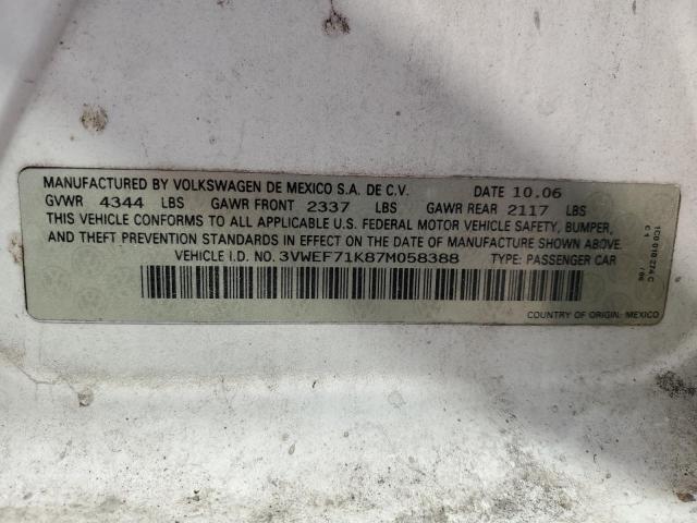 3VWEF71K87M058388 - 2007 VOLKSWAGEN JETTA WOLFSBURG 白色 照片 12