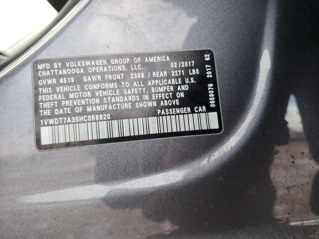 1VWDT7A35HC058820 - 2017 VOLKSWAGEN PASSAT R-LINE Մոխրագույն լուսանկար 12