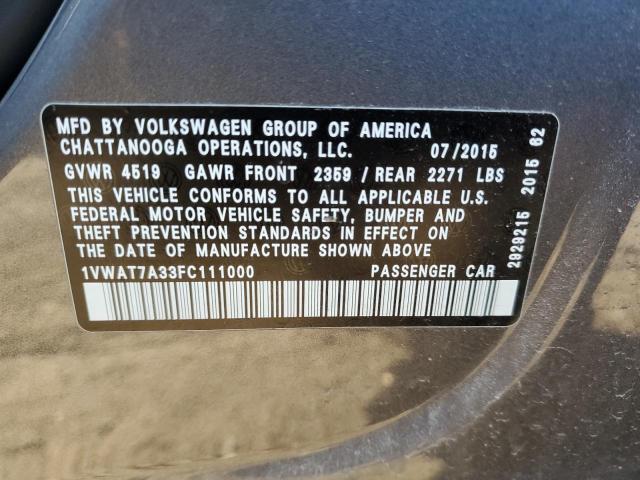 1VWAT7A33FC111000 - 2015 VOLKSWAGEN PASSAT S GRAY photo 12