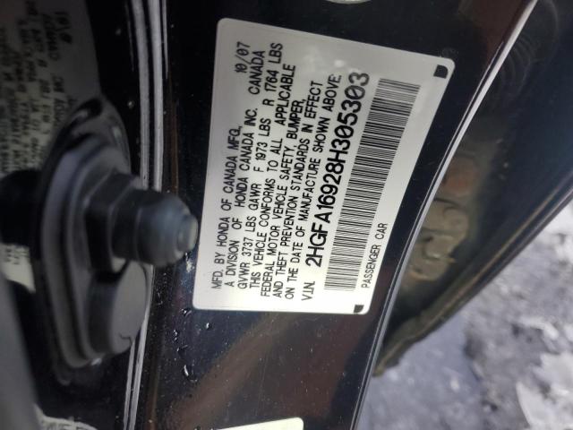 2HGFA16928H305303 - 2008 HONDA CIVIC EXL BLACK photo 12