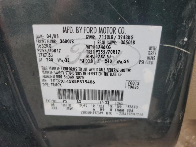 1FTPX14585FB15486 - 2005 FORD F150 TEAL photo 12