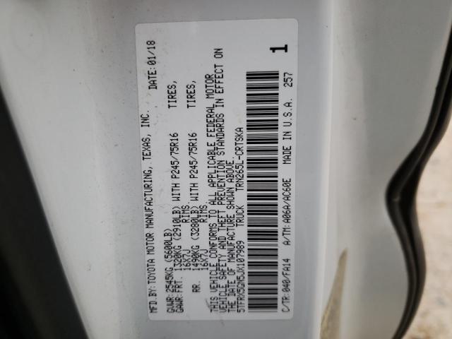 5TFRX5GN5JX107989 - 2018 TOYOTA TACOMA ACCESS CAB Ақ фото 12