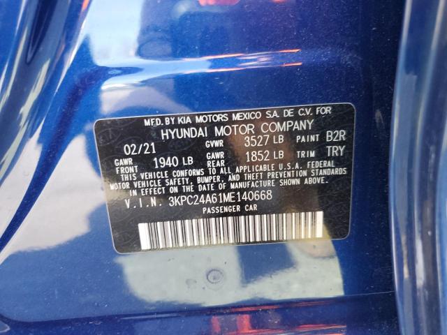 3KPC24A61ME140668 - 2021 HYUNDAI ACCENT SE BLUE photo 12