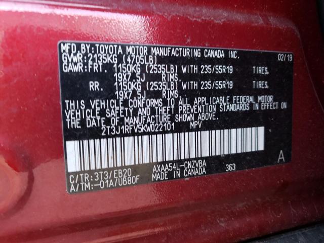 2T3J1RFV5KW022101 - 2019 TOYOTA RAV4 ADVENTURE RED photo 13