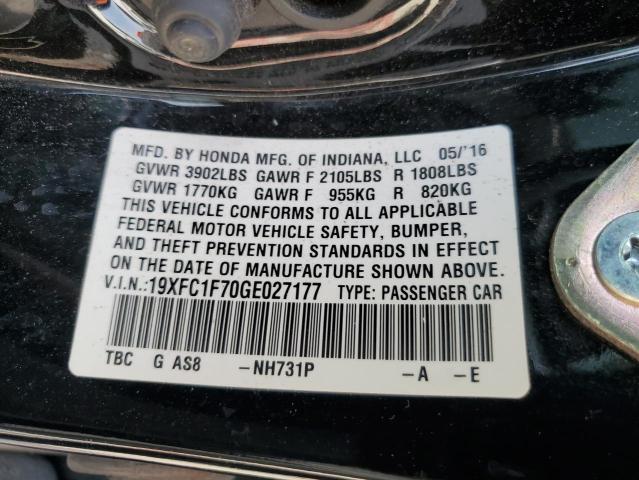 19XFC1F70GE027177 - 2016 HONDA CIVIC EXL შავი ფოტო 12