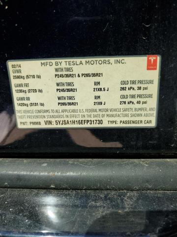 5YJSA1H16EFP31730 - 2014 TESLA MODEL S Կապույտ լուսանկար 12