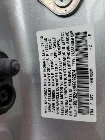 19XFB2F59FE092874 - 2015 HONDA CIVIC LX SILVER photo 13