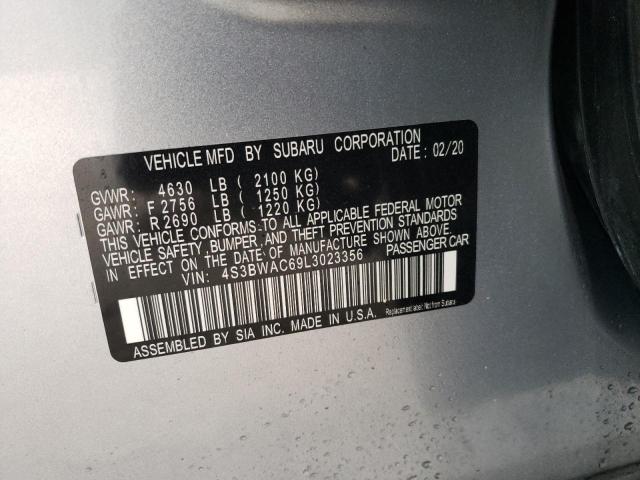 4S3BWAC69L3023356 - 2020 SUBARU LEGACY PREMIUM SILVER photo 12