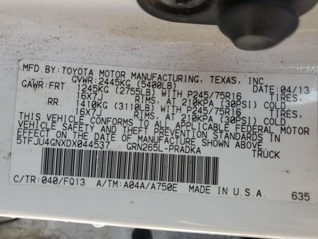 5TFJU4GNXDX044537 - 2013 TOYOTA TACOMA DOUBLE CAB PRERUNNER WHITE photo 12