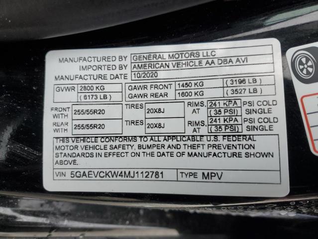 5GAEVCKW4MJ112781 - 2021 BUICK ENCLAVE AVENIR BLACK photo 14