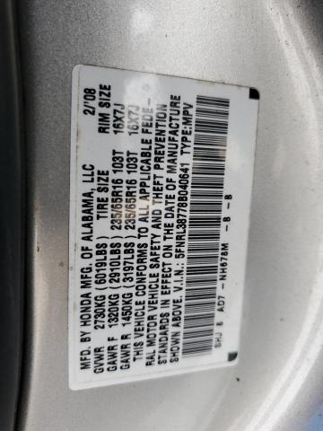 5FNRL38778B040641 - 2008 HONDA ODYSSEY EXL SILVER photo 13