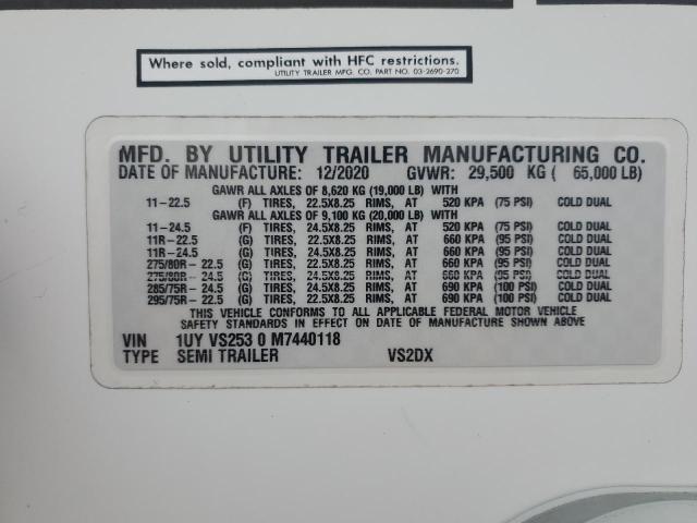 1UYVS2530M7440118 - 2021 UTILITY TRAILER WHITE photo 10