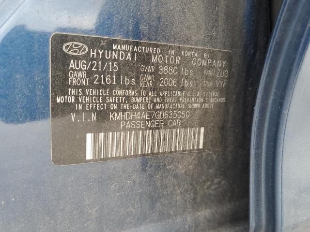 KMHDH4AE7GU635050 - 2016 HYUNDAI ELANTRA SE BLUE photo 12