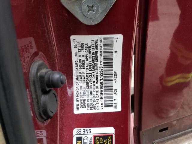 1HGFA16587L122678 - 2007 HONDA CIVIC LX BURGUNDY photo 12