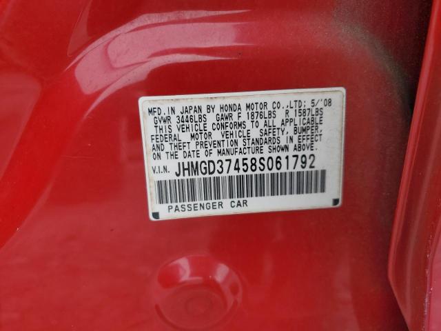 JHMGD37458S061792 - 2008 HONDA FIT RED photo 13