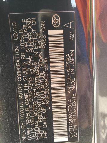 JTKDE3B78A0315606 - 2010 TOYOTA SCION TC 黑色 照片 12