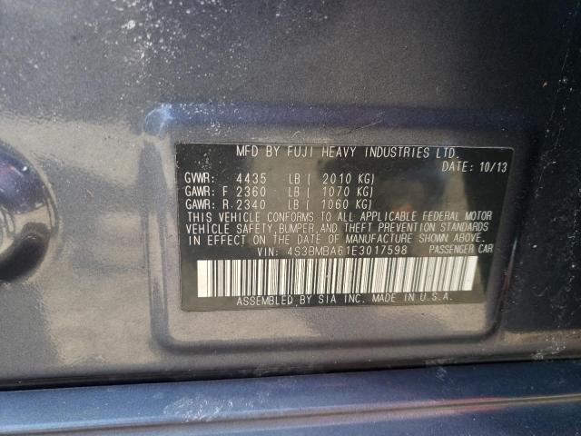 4S3BMBA61E3017598 - 2014 SUBARU LEGACY 2.5I GRAY photo 12