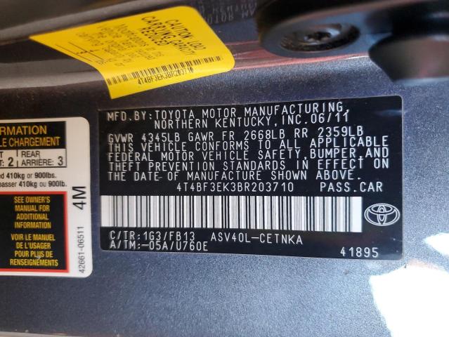 4T4BF3EK3BR203710 - 2011 TOYOTA CAMRY BASE GRAY photo 13