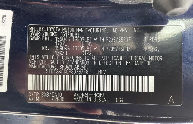 5TDYSKFC0PS078778 - 2023 TOYOTA SIENNA XLE BLUE photo 10