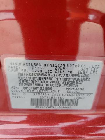 3N1CN7AP4EL816662 - 2014 NISSAN VERSA S RED photo 12