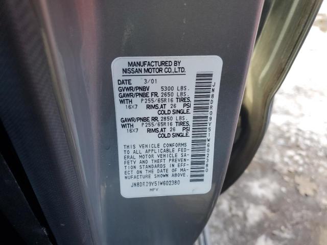 JN8DR09Y51W602380 - 2001 NISSAN PATHFINDER LE ვერცხლისფერი ფოტო 13