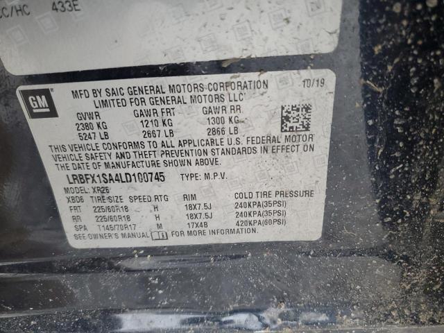 LRBFX1SA4LD100745 - 2020 BUICK ENVISION PREFERRED შავი ფოტო 13