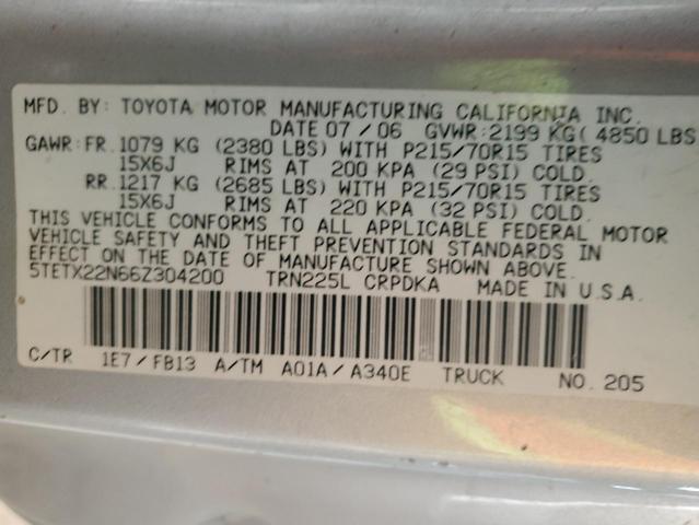 5TETX22N66Z304200 - 2006 TOYOTA TACOMA ACCESS CAB ვერცხლისფერი ფოტო 12
