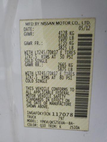 1N6AF0KY3CN117078 - 2012 NISSAN NV 3500 2500 WHITE photo 13