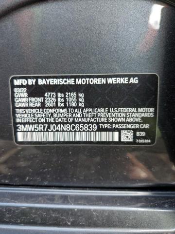 3MW5R7J04N8C65839 - 2022 BMW 330XI CHARCOAL photo 12