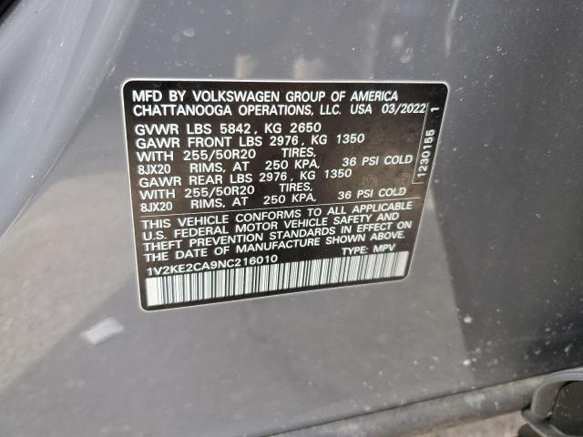 1V2KE2CA9NC216010 - 2022 VOLKSWAGEN ATLAS CROS SE Серый фото 12