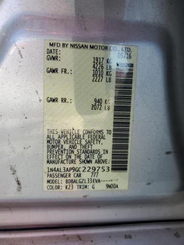 1N4AL3AP9GC229753 - 2016 NISSAN ALTIMA 2.5 SILVER photo 12