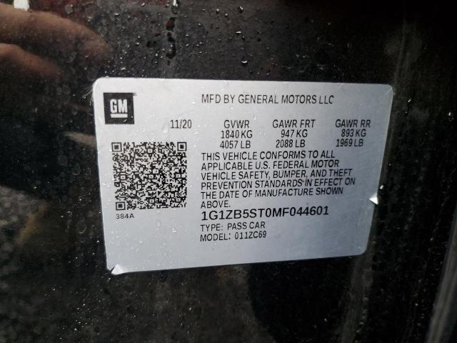 1G1ZB5ST0MF044601 - 2021 CHEVROLET MALIBU LS BLACK photo 12