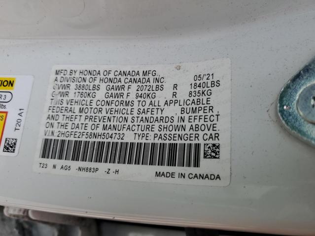 2HGFE2F58NH504732 - 2022 HONDA CIVIC SPORT 白色 照片 12