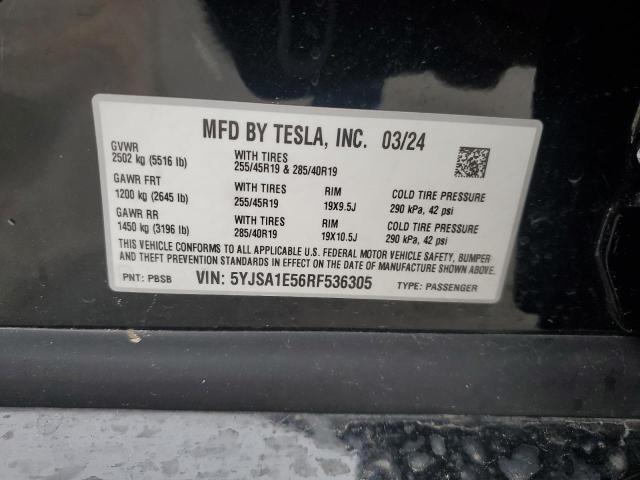 5YJSA1E56RF536305 - 2024 TESLA MODEL S Սև լուսանկար 12