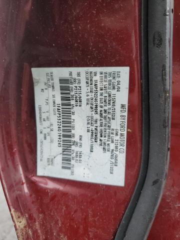 1FAFP55224G199245 - 2004 FORD TAURUS SES RED photo 12