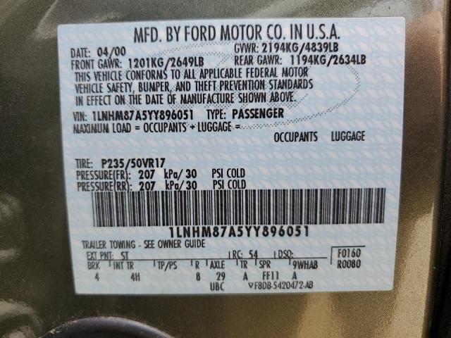 1LNHM87A5YY896051 - 2000 LINCOLN LS 绿色 照片 12