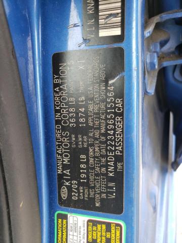 KNADE223496515564 - 2009 KIA RIO BASE BLUE photo 12