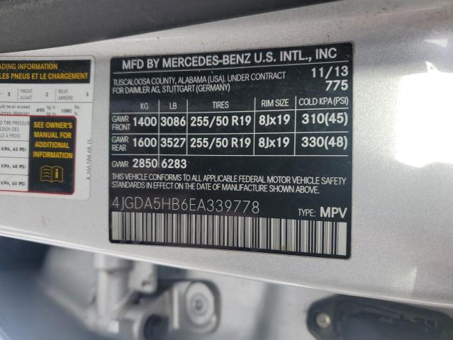 4JGDA5HB6EA339778 - 2014 MERCEDES-BENZ ML 350 4MATIC SILVER photo 13